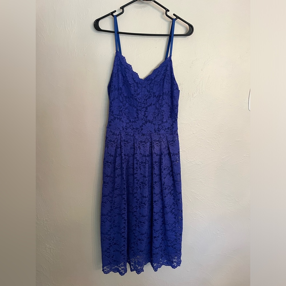New With Tags Royal Blue Lace midi dress adjustable straps, zipper lined Size XL